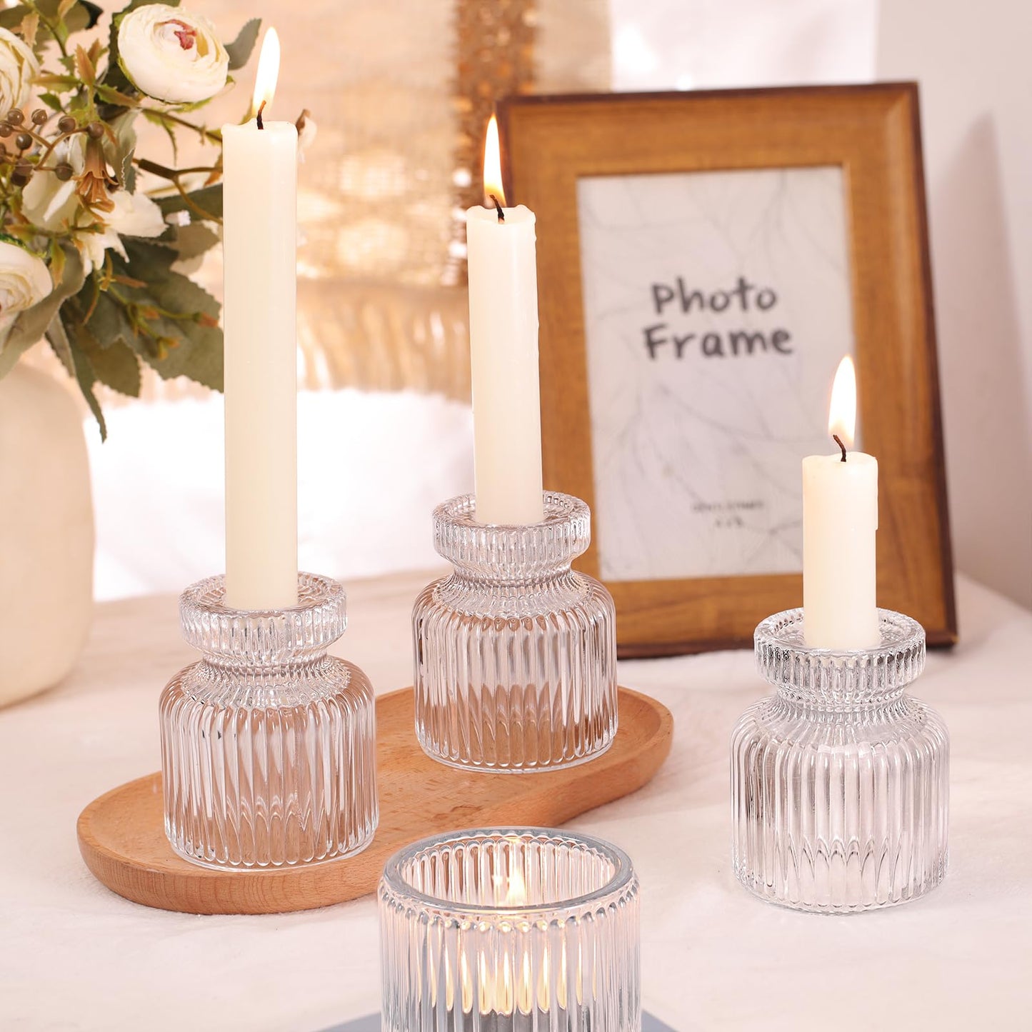 DARJEN 12 Pcs Glass Candlestick Holders- Clear Taper Candle Holders Tealight Votive Candle Holders for Table Centerpieces, Wedding, Dinner Party, Home Decor