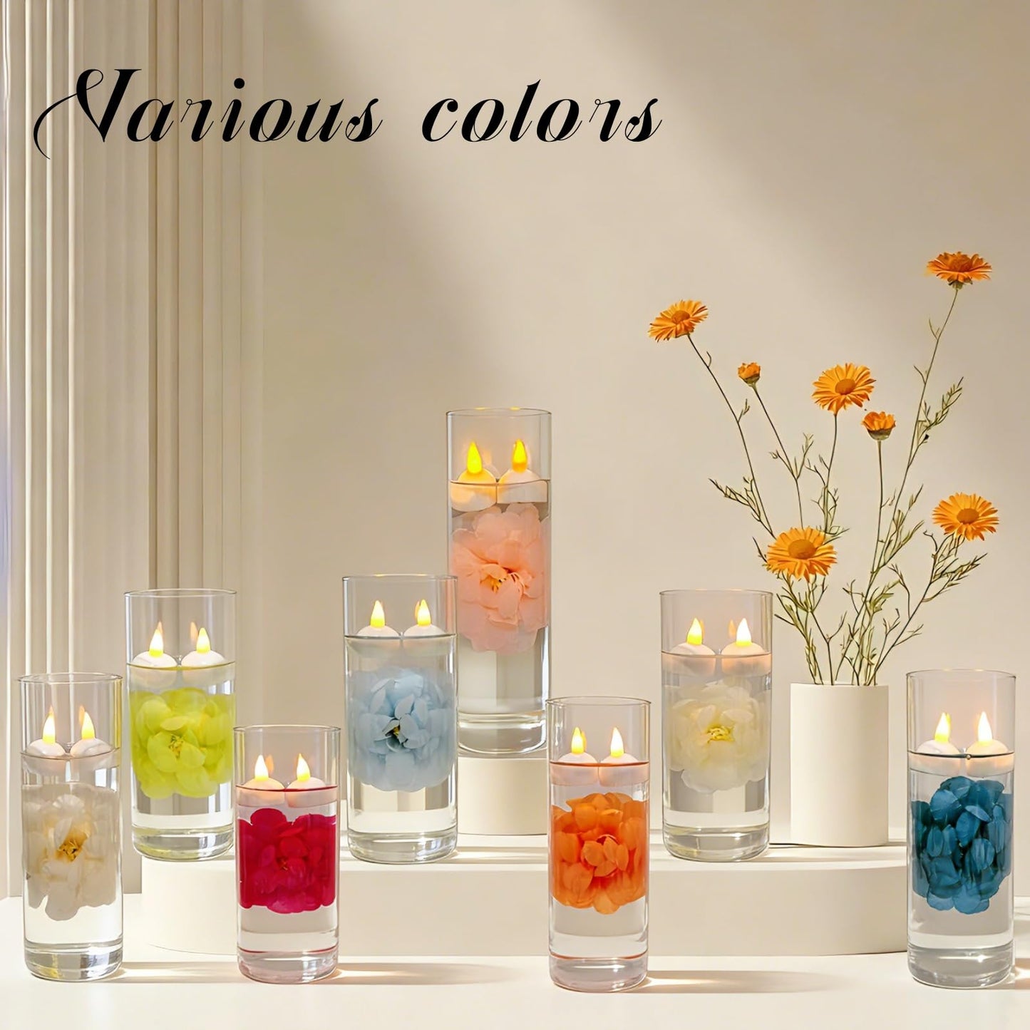 Qazcnd 24 Pack Flameless Floating Candles and Floating Artificial Flower Led Battery Operated Waterproof Tea Lights for Vases Centerpieces at Wedding, Party, Pool Decor Pink