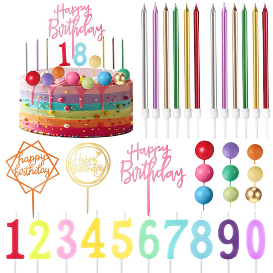 Yerliker 34 Pcs Happy Birthday Cake Toppers Decorations Birthday Candles DIY Cake Decor for Men Women Wedding Anniversary (Colorful)