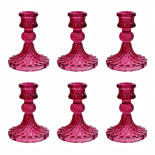 ECHFSM Glass Candlestick Holder,Striped Taper Candle Holders,Set of 6 Candle Stand for Table Centerpieces, Home Decor,Weddings,Festival and Parties (GCH002-Purple Dimond)