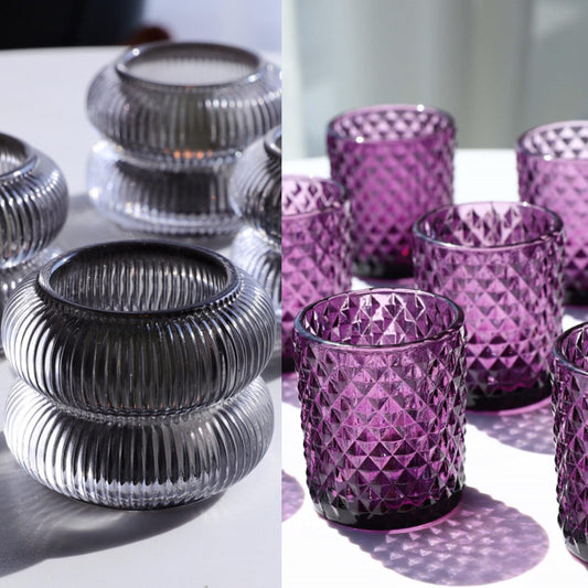 Woho 12pcs Purple Votive Candle Holders, Vintage Ribbed Tealight Candle Holder for Daily Home Decor, Classy Tea Light Candle Holder Glass for Living Room Table Decor