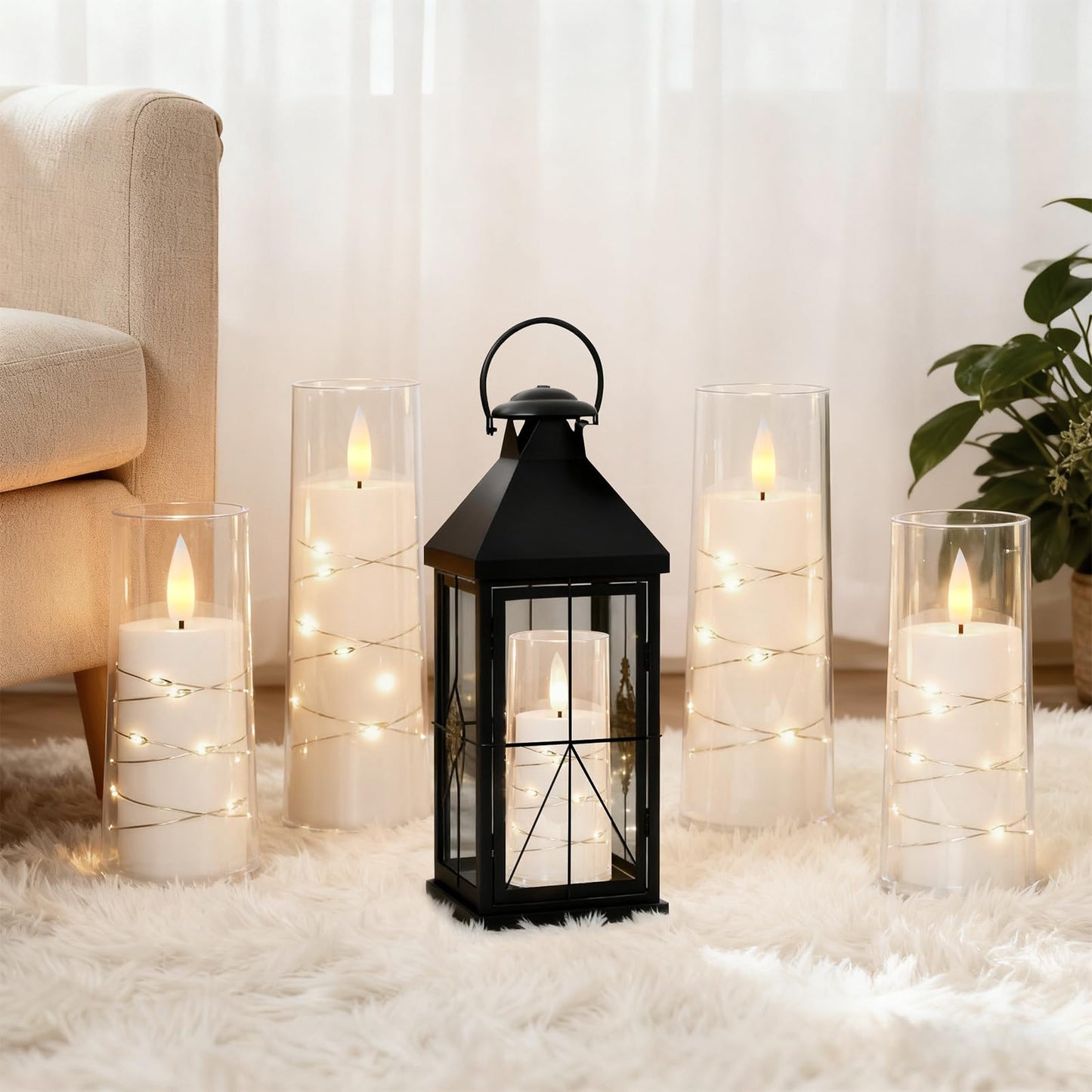 Raycare Flameless Candle with Remote Timer 7 Flickering Acrylic Battery Operated LED Pillar Candles with Embedded Star String for Christmas, Wedding, Home Table Decor, and as a Gift(White)