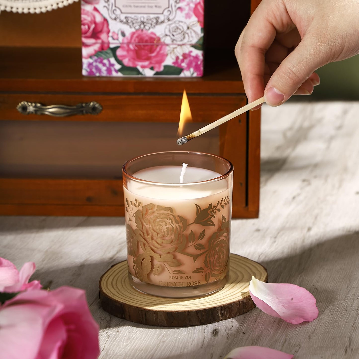 ROMIIE ZOI Scented Candle - French Rose - 6oz Aromatherapy Soy Wax Jar Candle for Home, Gifts for Women - 170g