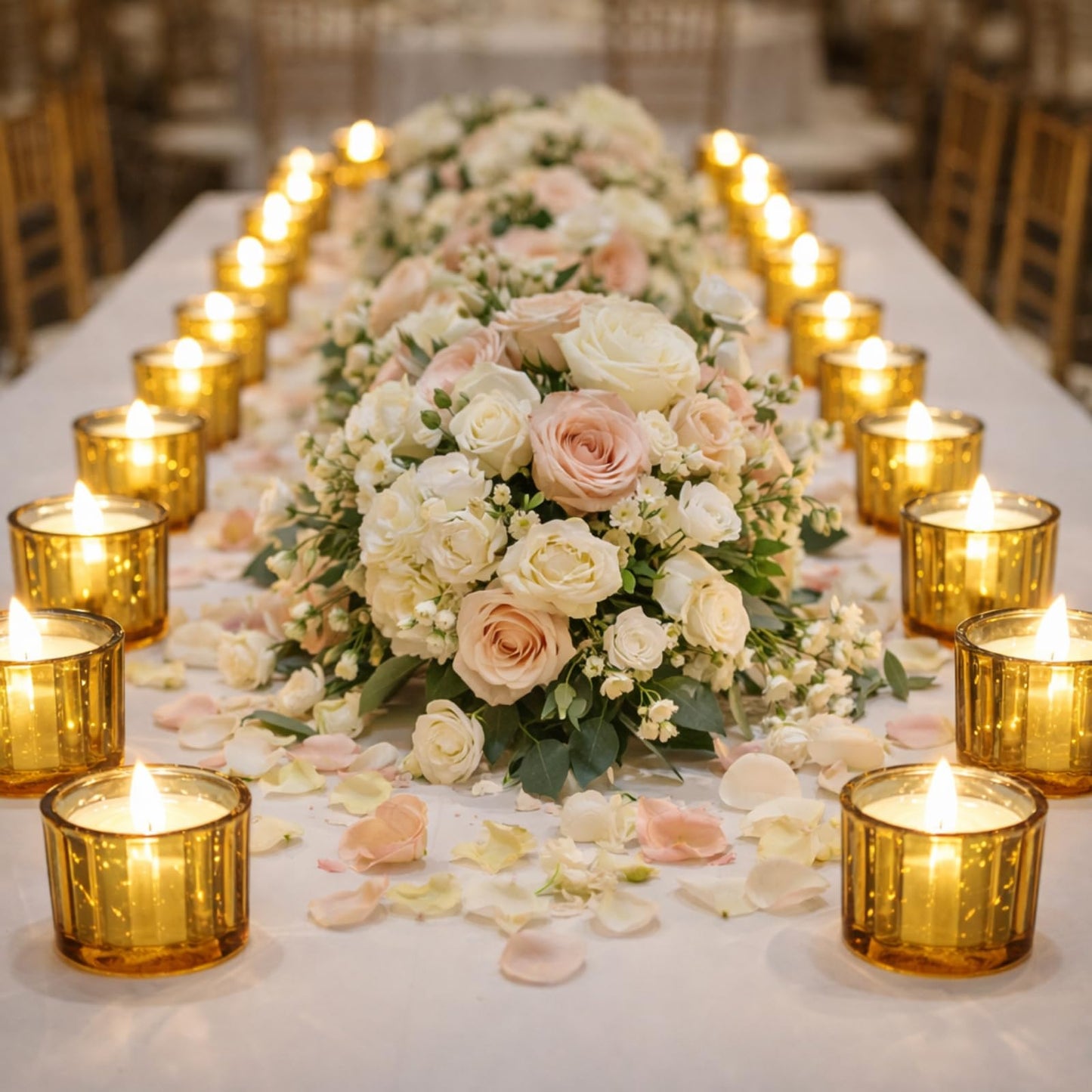 Mumufy 100 Pcs Glass Tealight Candle Holder Ribbed Votive Candle Holder for Centerpiece Wedding Proposal Spa Aromatherapy Meditation Home Decor (Gold)