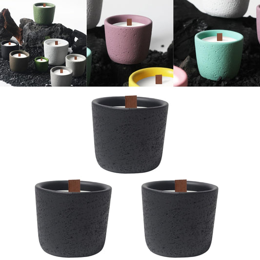 Boxonly Concrete Candle Holder (3-Pack) - DIY Empty Tealight Jar, Minimalist Design, Durable Cement Stone, Mini Size, Black Color