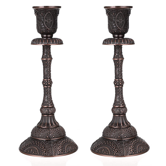 OwnMy Set of 2 Vintage Taper Candle Holders Tall Metal Taper Candlestick Holders, Elegant Taper Candle Stands Red Bronze Taper Candelabra Set for Dining Table Centerpieces Wedding Candlestick Decors