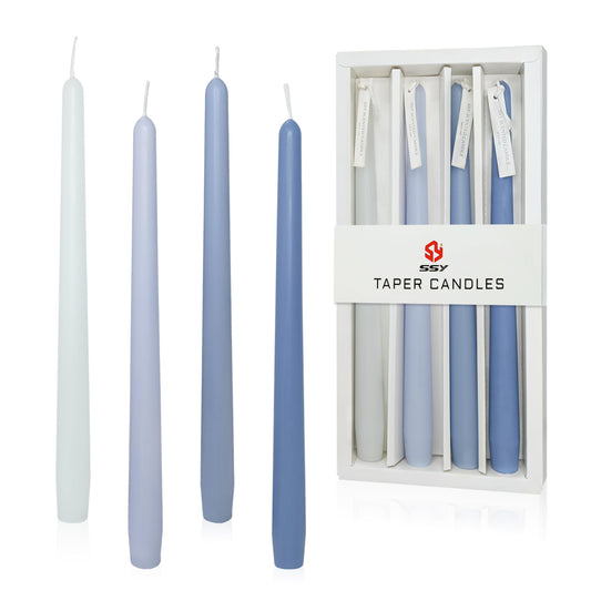 Blue Taper Candles Sea Salt Scented Taper Candle 10 inch Long Gradient Color Candles Smokeless Candle Sticks for Wedding Dinner Home Decor- 4 Pack