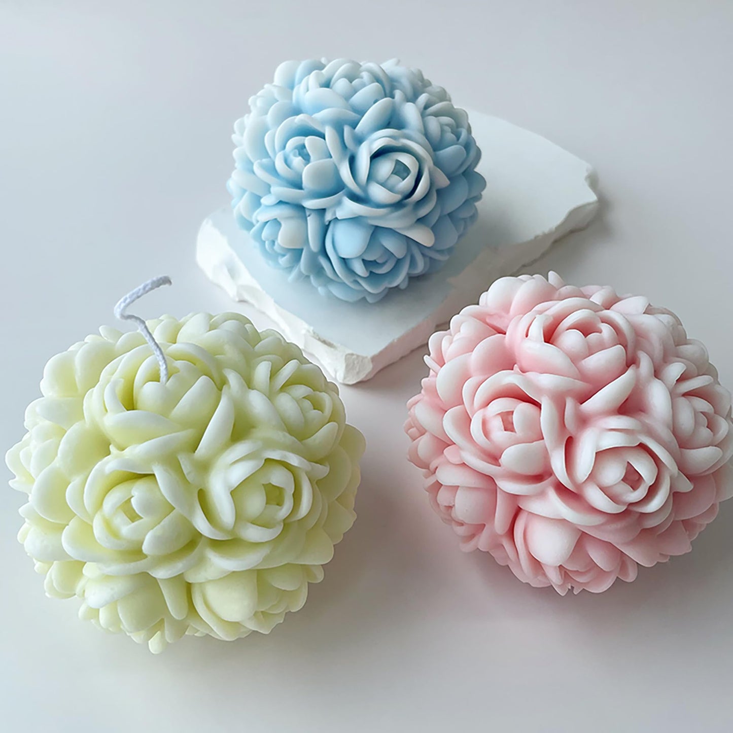 Ball Rose Candle Molds 3D Round Flower Resin Mold - Resin Casting Silicone Molds for Home Decor & Candle Making Wave Spiral Mold