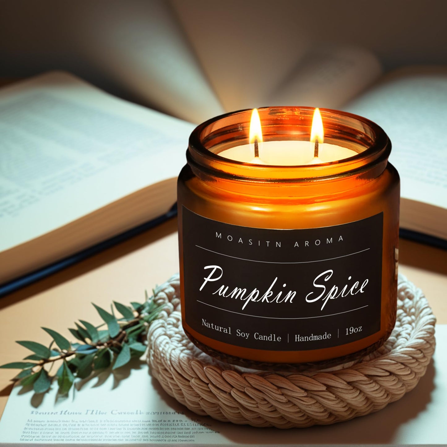 MOASITN Pumpkin Spice Large Heavenly Scented Candles for Home|19oz 100h Long Lasting Clean Burn|Natural Soy Aromatherapy Candle|2 Wick Jar Candle for Women,Men as Relaxing,Birthday,Housewarming Gifts