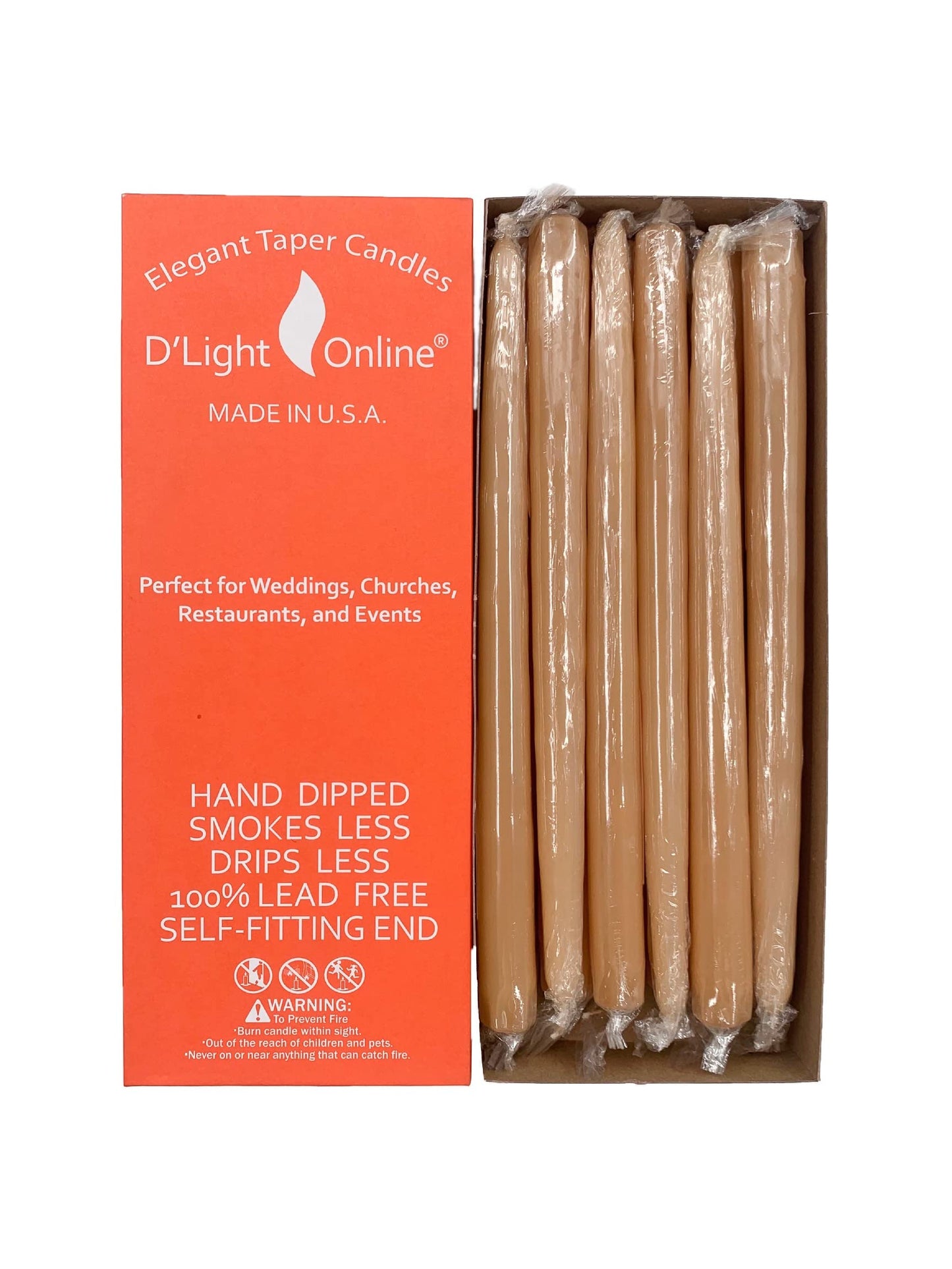 D'light Online Elegant 10" Unscented Spice Gold - Brown Taper Candles, Premium Quality Hand-Dipped Tapered Candles, Dripless and Smokeless - Set of 12 Individually Wrapped (10 Inch, Spice Gold)