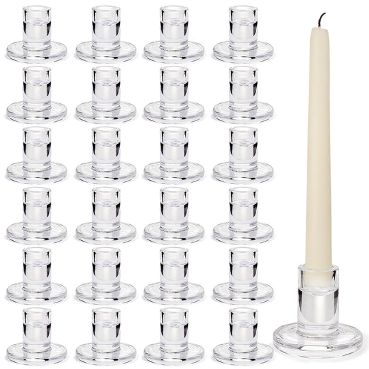 JONERAY 24-Pack Candlestick Holders Bulk - Thick Glass, Amber Taper Candle Holders for Wedding Banquet, Anniversaries