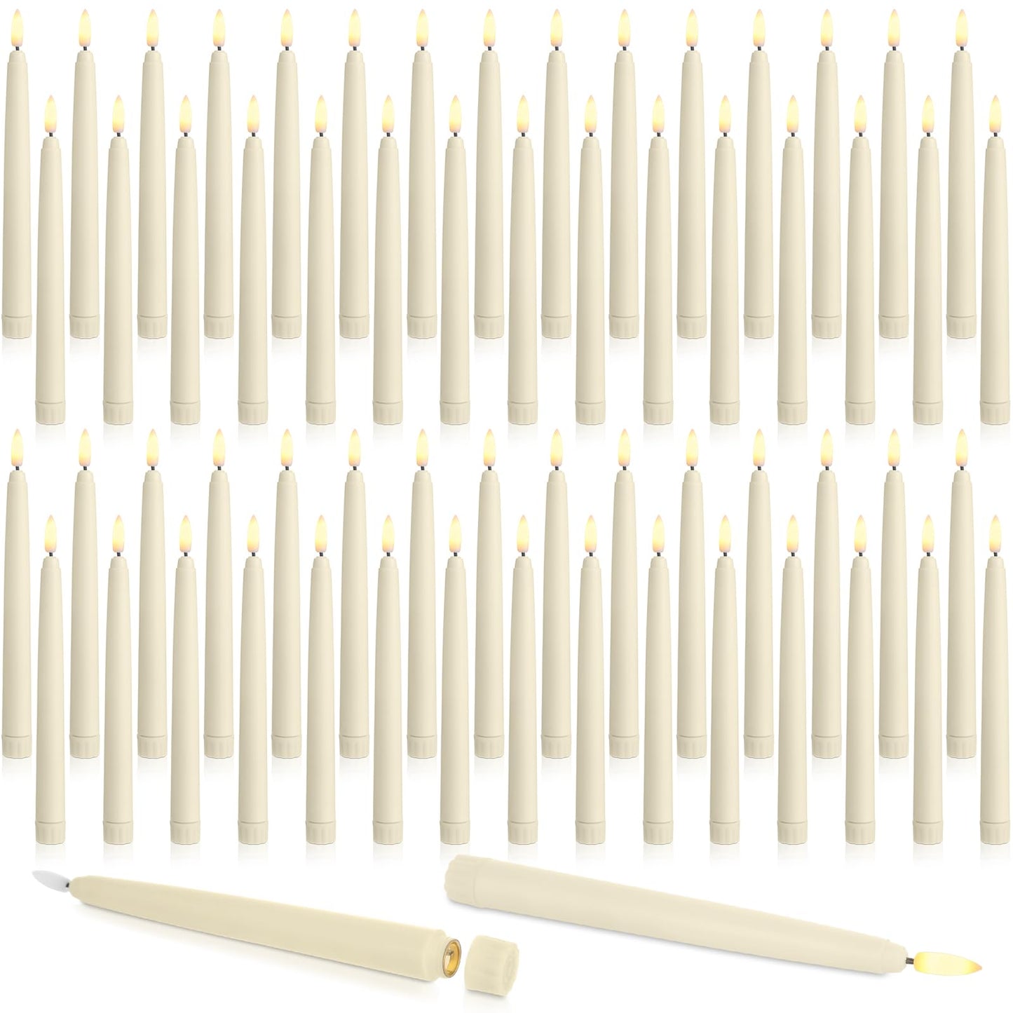 Baquler 60 Pcs Flameless Taper Candles LED Taper Candles Flickering Bulk Ivory LED Candlestick for Easter Wedding Church Halloween Christmas Party Decor Table Centerpiece, 8.5 in, No Batteries
