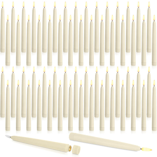 Baquler 60 Pcs Flameless Taper Candles LED Taper Candles Flickering Bulk Ivory LED Candlestick for Easter Wedding Church Halloween Christmas Party Decor Table Centerpiece, 8.5 in, No Batteries