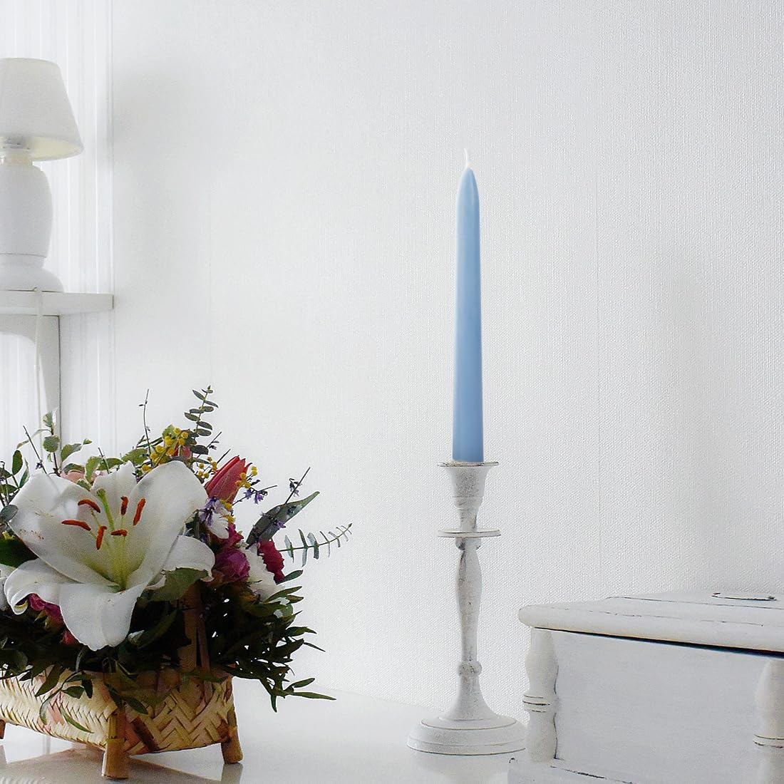 Olorvela Blue Beeswax Taper Candles,8" Long Candlestick,smokeless dripless unscented Natural Beeswax Candles.for Gift,Mother's Day (Blue)