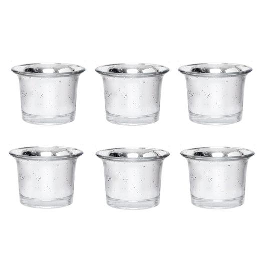 Hosley Set of 6 Metallic/Antique Finish Glass Candle Tealight Holders. Ideal Gift for Wedding Bridal Party Reiki LED Votive Tea Light Gardens O4 (Antique Silver)