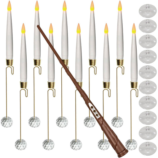 Knoste Christmas Tree Candles-Wand Remote-Crystal Ball Hooks-Suction Cups, 10 Pcs Battery Operated Window Candles, Flickering Warm Light, Xmas Home Ornaments, Wedding Party Decorations