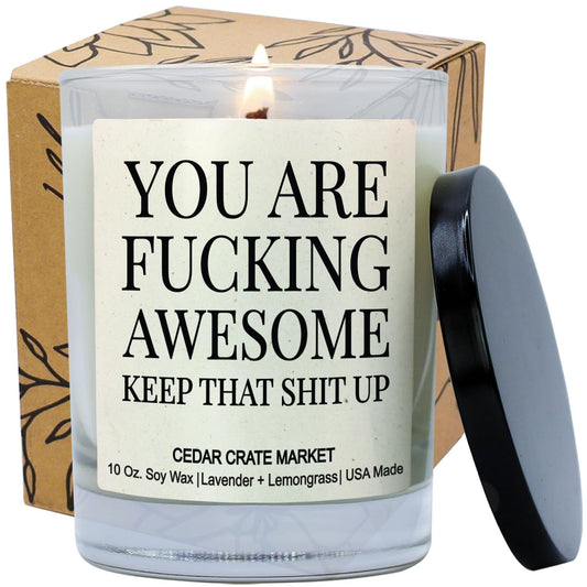Cedar Crate Market - Inspirational Gift for Women, Men, Thank You Candle - You are Awesome, Keep That Up - Friendship Gifts for Women, Birthday Present for her, Encouragement, Scented Candle