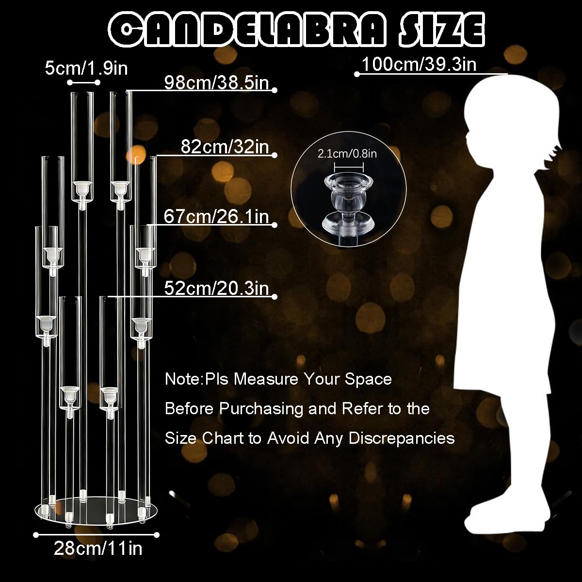 10PCS 8 Arm Acrylic Candelabra Candle Holder for Wedding,Tall Clear Candlestick Holders with Shade for Tables Party Grand Event Valentine's Day Dinner Decoration (Fit 0.8" Led Candles)