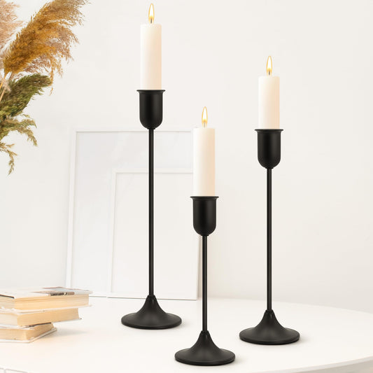 EAST FLAME Candle Holder - 3 PCS Candlestick Holders - Vintage Candle Stick Holder - Modern Decorative Centerpiece - Cozy Atmosphere Gift for Home Decor, Wedding, Black Taper