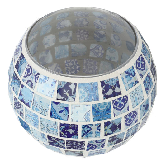 ZAICOLER Scented Candle Holder, Blue White Mosaic Glass Tea Light Holder, Handmade Romantic Votive Candle for Aromatherapy Party Decor