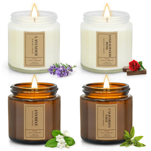 Candle Gift Set for Home – 4 Pack Scented Soy Wax Candles, Lavender, Jasmine, Sandalwood & Sage – Long Lasting Aromatherapy Candles for Relaxing, Gifts for Women, Mom & Home Decor