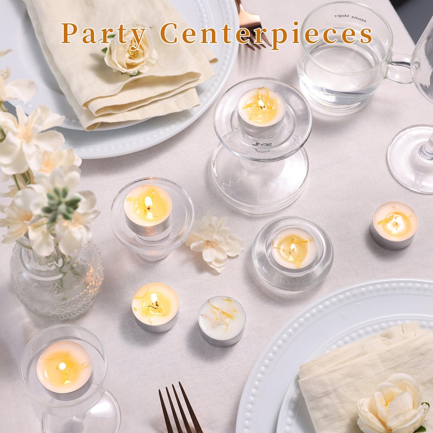 48 Pcs Vanilla Scented Tealight Candles, 6H Long Burning - 100% Palm Wax Based Scented Tea Lights with Dried Flowers, Non-Toxic/Smokeless Tea Lights Candles Bulk for Spa, Bath, Wedding