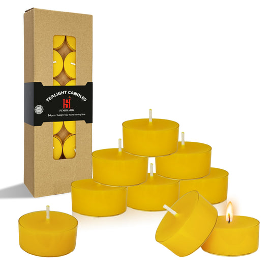 Lemon Scented Tealight Candles, Yellow Scent Tea Lights Candles Clear Cup, 24 Pack Colored Tealights Candle, 6 Hour Burn Time Tea Candles for Party, Decor, Spa, Shabbat