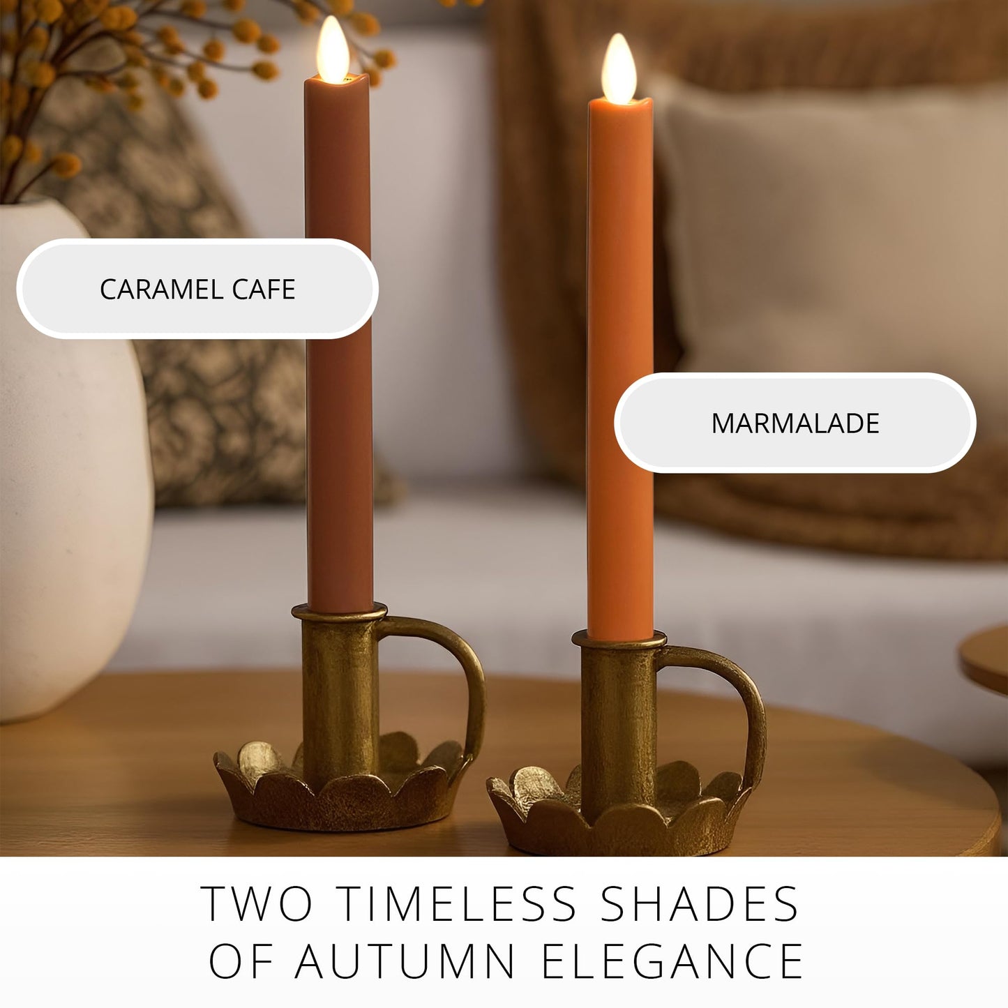 Luminara Flameless Candle Taper (1" x 9.5") Melted Top Real Wax Unscented Remote Ready Timer (Caramel Café)