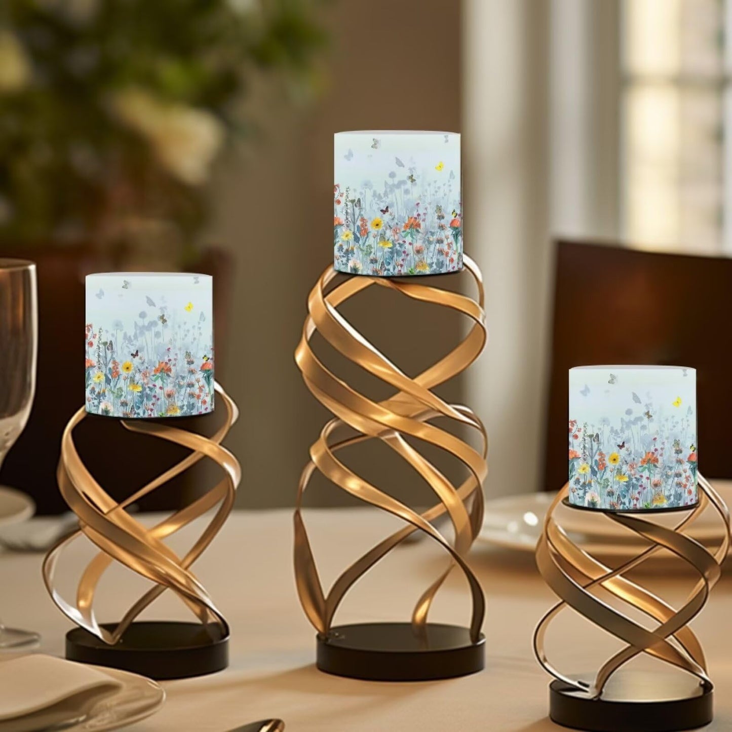 Merkmak 4 Pack Flameless Candles with Remote and Timer Flameless Pillar Tea Lights Bulk for Indoor Outdoor Battery Operated Candles, Butterfly Hibiscus Flower