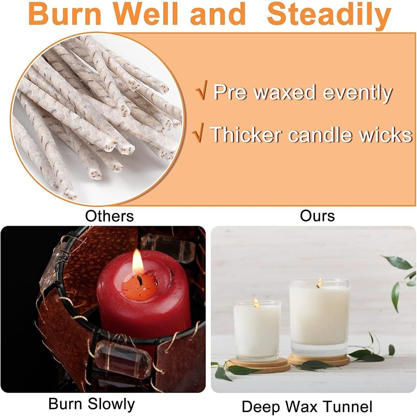 100pcs CD 16 Wicks for Soy Candles, 6 inch Pre-Waxed Candle Wick for Candle Making,Thick Candle Wick with Base