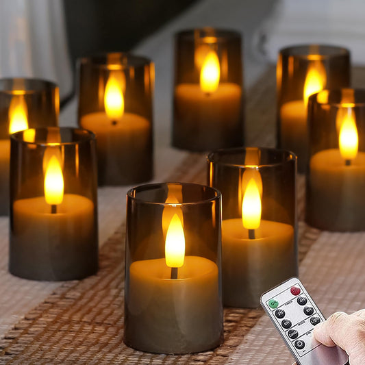 Zevanor Flameless Small Tea Light LED Candles, Acrylic Battery Operated Votive 1.7" x2.5" with Remote Control and Timer, Tealight Grey Flickering Warm Light Pack of 8 Electric Long Lasting