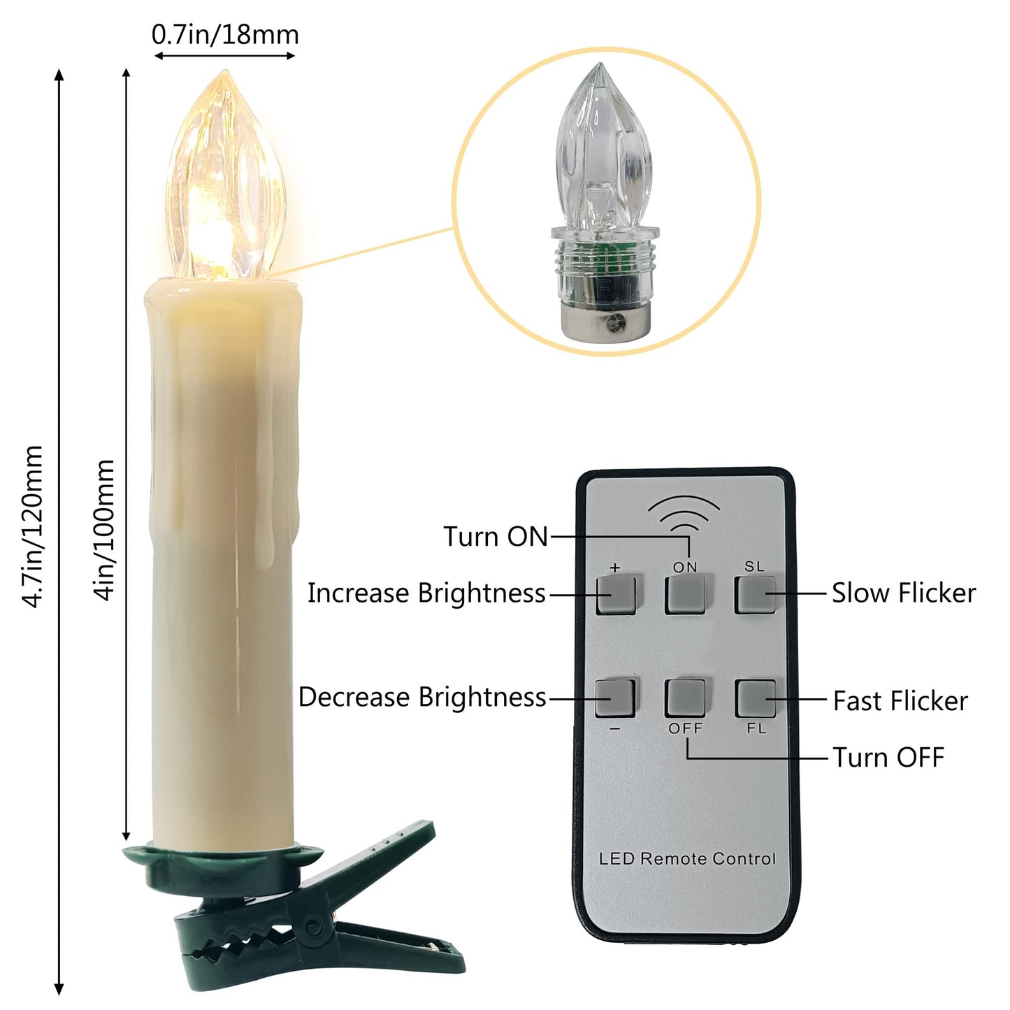 Gedengni Flameless LED Taper Candles with Clips, 4” Battery Operated Window Candles with Remote Timer Mini LED Chandelier Candlesticks for Home Decor Wedding Church Party & Tree Lighting,6 Pack,Beige