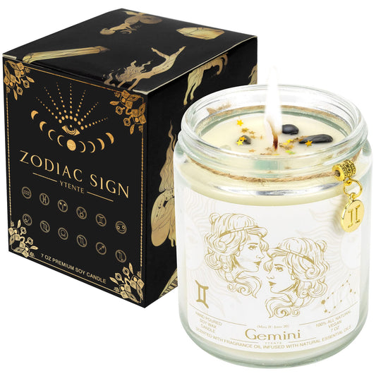 YTENTE Gemini Zodiac Sign Candles Gift, Zodiac Crystals Candles Jar,Astrology Lavender Scented Soy Stones Candles Best Friends Gifts for Women Men Sister Brother Funny Birthday Gift