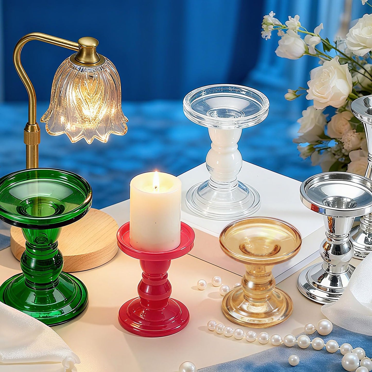 uxcell 11 cm Glass Candle Holder for Taper/Column Candles, Candle Holders Tealight Stand Candlestick for Tealight Wedding Table Centerpiece Home Decor, Brown
