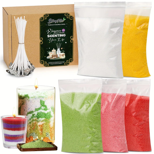 Blingfun 5 Color DIY Sand Wax Candle Making Kit – Refillable Pearled Wax with Candle Wicks, Scented Candle Supplies for Halloween, Christmas, Wedding, Home Decor (Sand Candle Craft Kit)