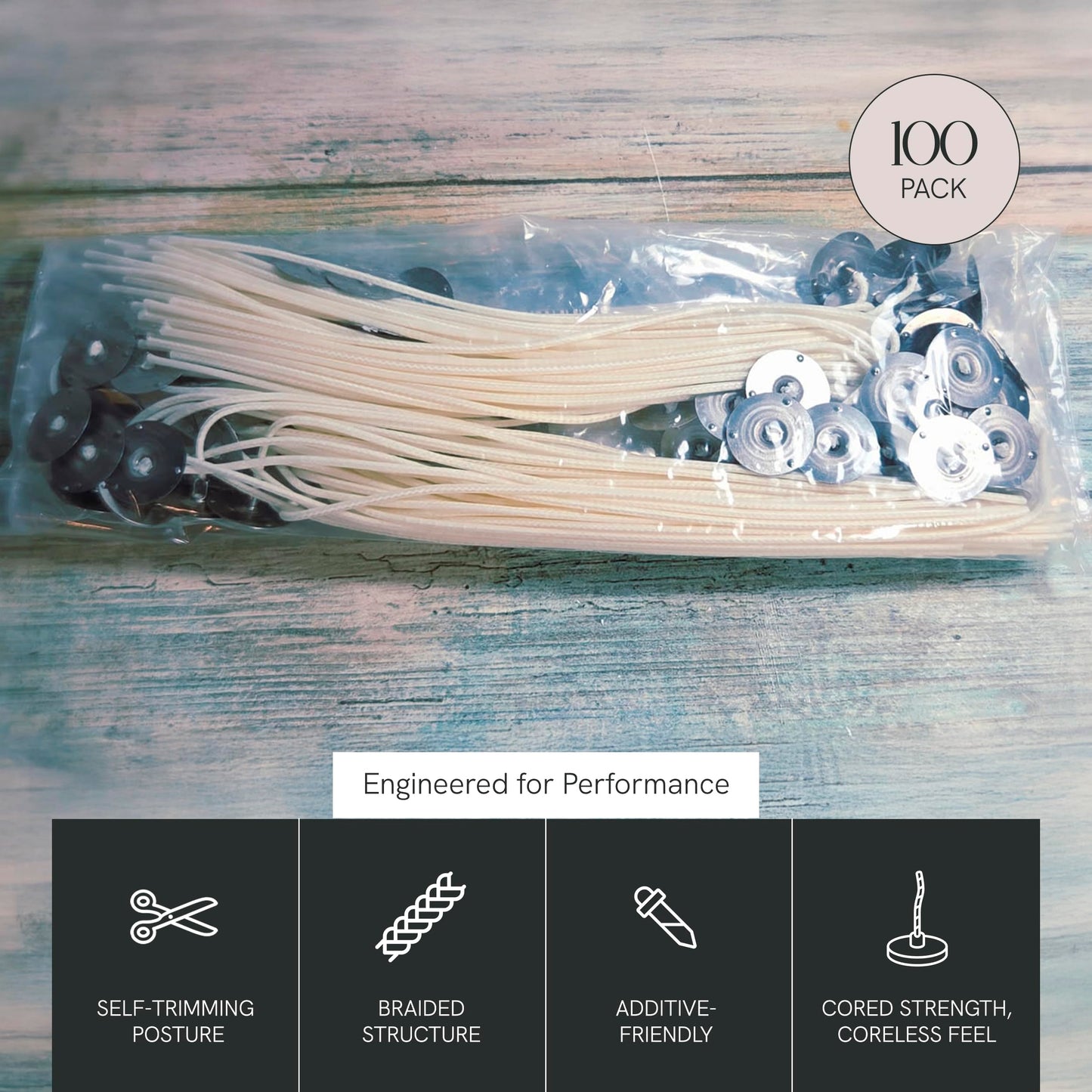 EAP Innovations HTP-83 Candle Making Wicks, Pre-Tabbed, Rigid, Self-Trimming Wicks for Candlemaking, Works with Paraffin, Gel & Vegetable Wax, 6" Length, Pack of 100