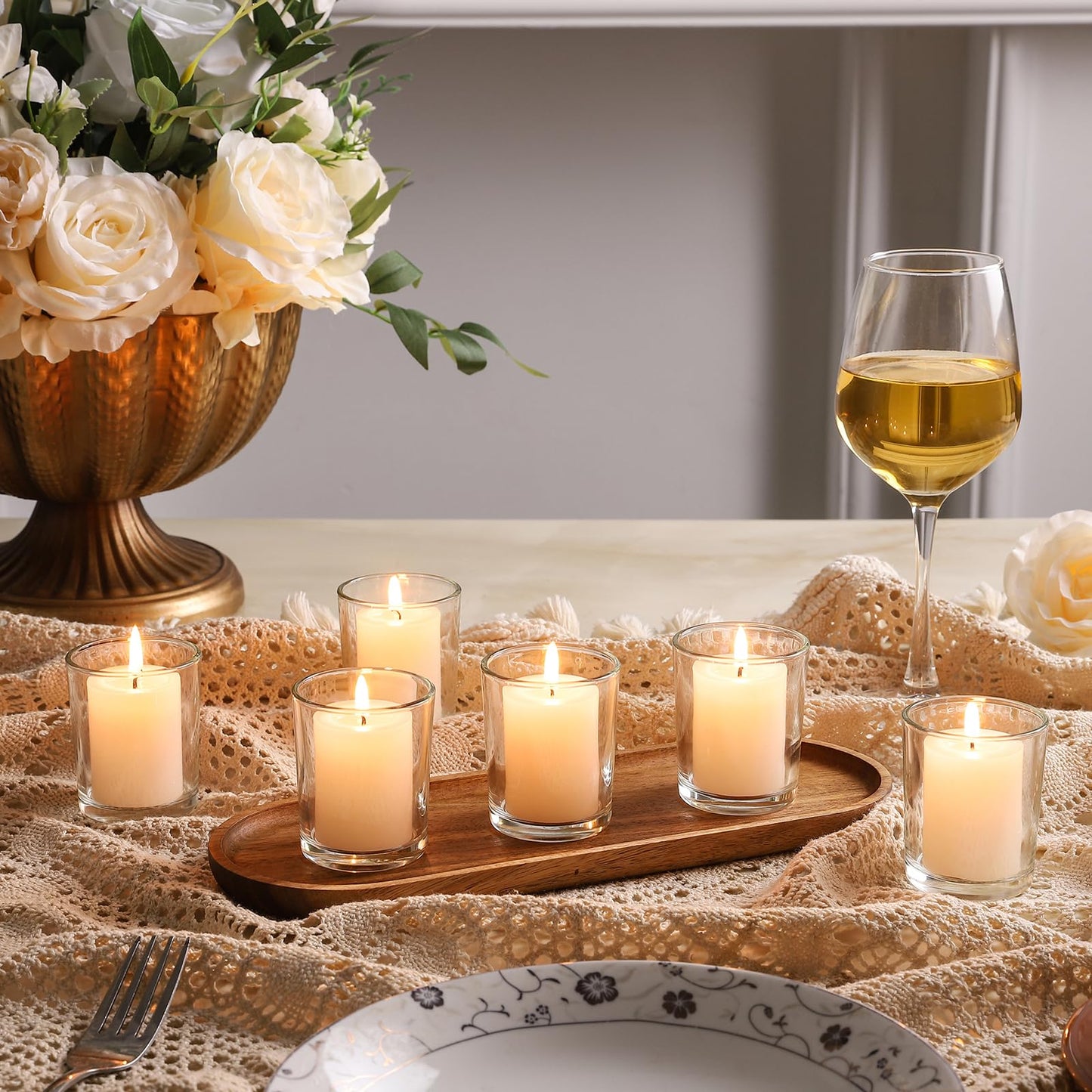 BTGLLAS 36pcs Clear Glass Tea Light Holders - Votive Candle Holders Bulk for Weddings Events - Glass Votives for Wedding Centerpieces, Christmas, Thanksgiving - Candle Accessories Decor (36, Clear)