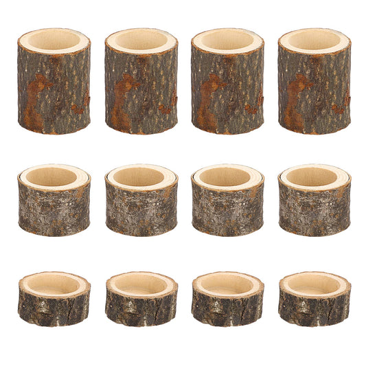 OwnMy Set of 12 Wooden Tea Light Candle Holders Votive Candle Holders, Rustic Pillar Candle Stands Vintage Wood Tealight Holders Set for Wedding Party Dining Table Centerpieces, 1" + 1.6" + 2.7"