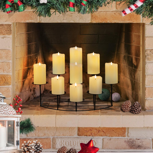 Candeldo Candelabra Fireplace Candle Holder: Black Metal Pillar Candle Holders for Inside Fireplace Mantle Decor Floor Candelabras Table Centerpiece