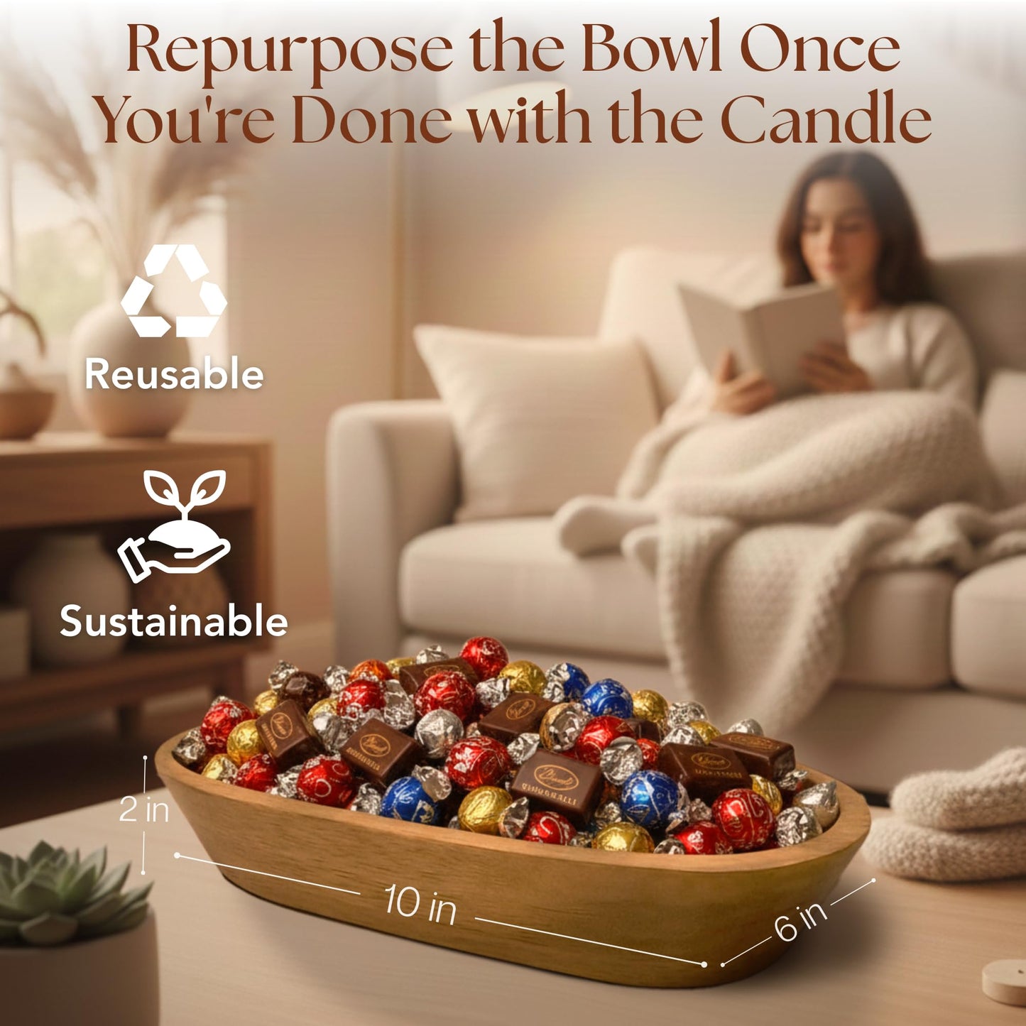 Dough Bowl Candle Co. Gingerbread Soy Candle - 3 Wick Rustic Farmhouse Decor Odor Eliminator in Wooden Bowls, 20 Ounce Wooden Dough Bowl Candle, All-Natural Gifts for Women and Men, Coffee Table Decor