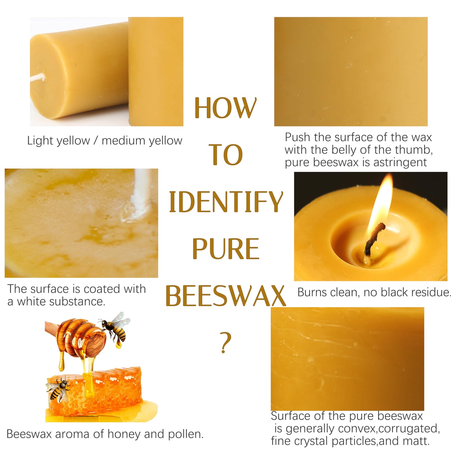 6 Packs Natural Beeswax Candles, 100% Pure Beeswax Pillar Candles for Emergency Prayer Home Decor, Bees Wax Candle for Relax, Smokeless & Dripless,2x4 Inch
