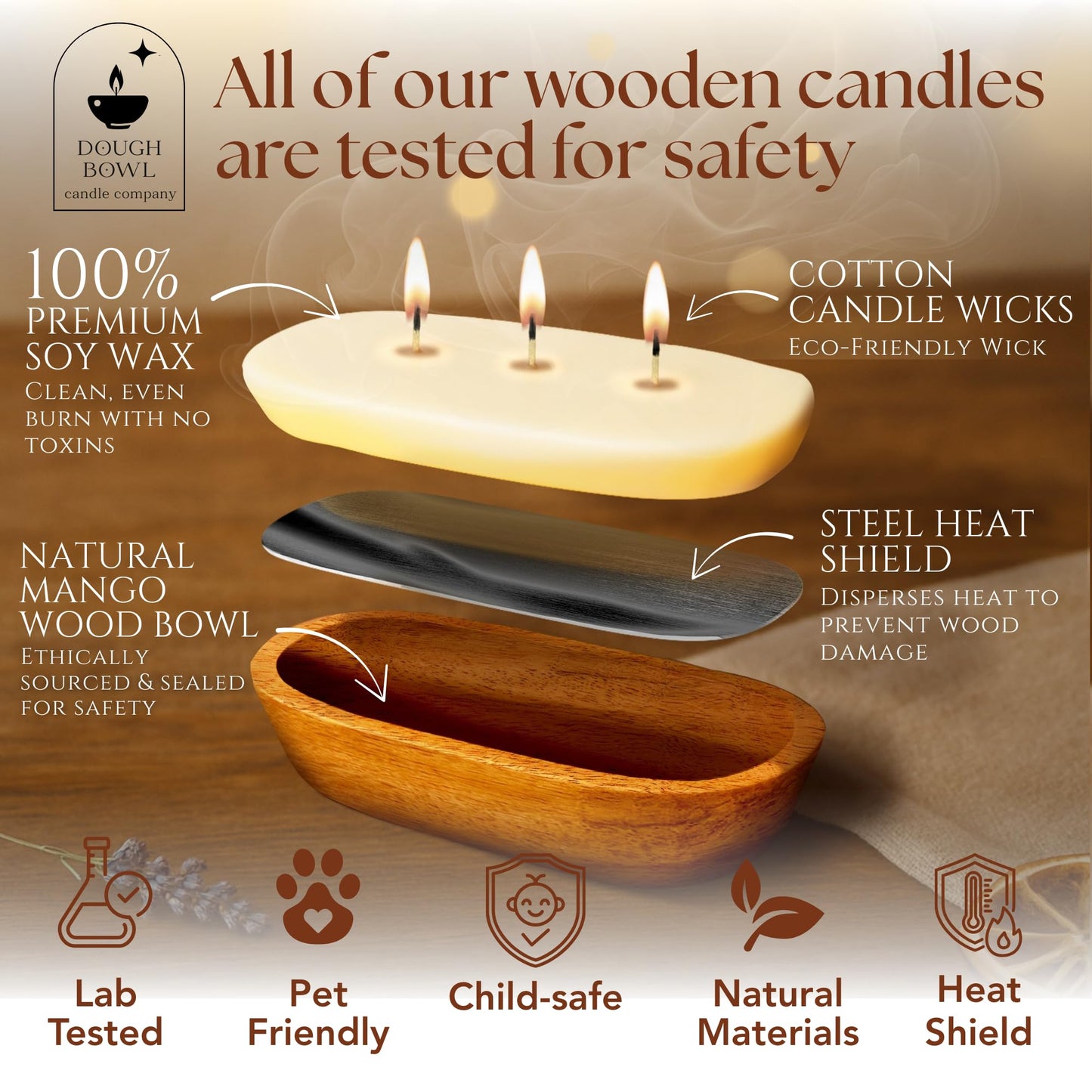 Dough Bowl Candle Co. Warm Cinnamon Buns Soy Candle - 6 Wick Rustic Farmhouse Coffee Table Decor, Odor Eliminator in Wooden Bowls, 32 Oz Wooden Dough Bowl Candle, All-Natural Gifts for Women and Men