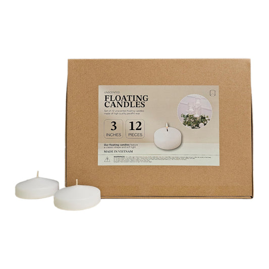 Floating Candles 3 Inch 12 Pack White - CW Studio Unscented Smokeless 9 Hour Burn, Premium Paraffin Wax - Wedding Centerpieces, Pool, Spa, Party & Home Decor Water Candles
