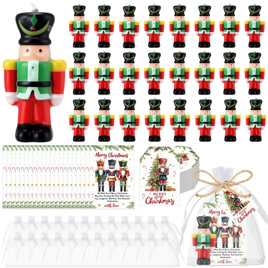 Conelist 24 Sets Christmas Party Favors Nutcracker Soy Wax Candles with Organza Bag and Cards Bulk Portable Candle Party Favors Xmas Gifts for Guest Celebration Supplies Decor