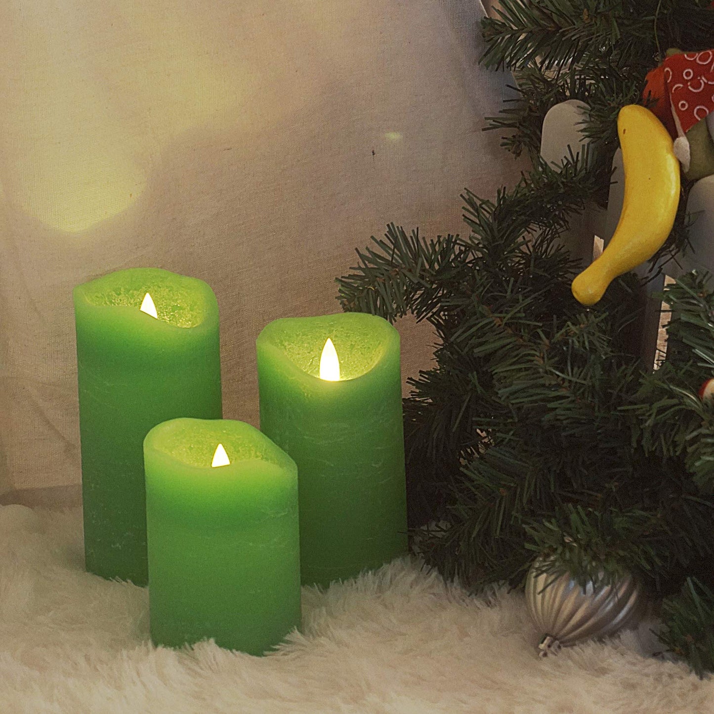 EZiGarden 3 Pack Flameless LED Candles Battery Operated Real Wax with Timer for Home Decorations Wedding Party Festival Celebration Green