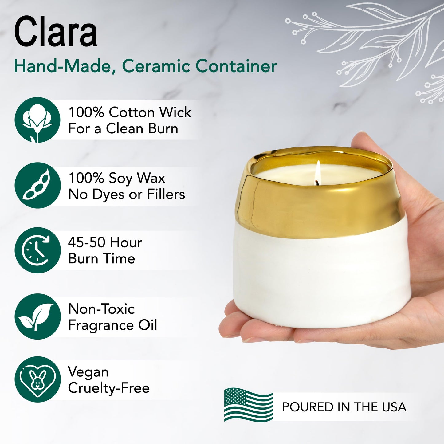 Hyggelight - The Growing Candle, Sandalwood & Vanilla Scented, 10oz Ceramic Pot, Aromatherapy Candles for Home, 100% Soy, Clara