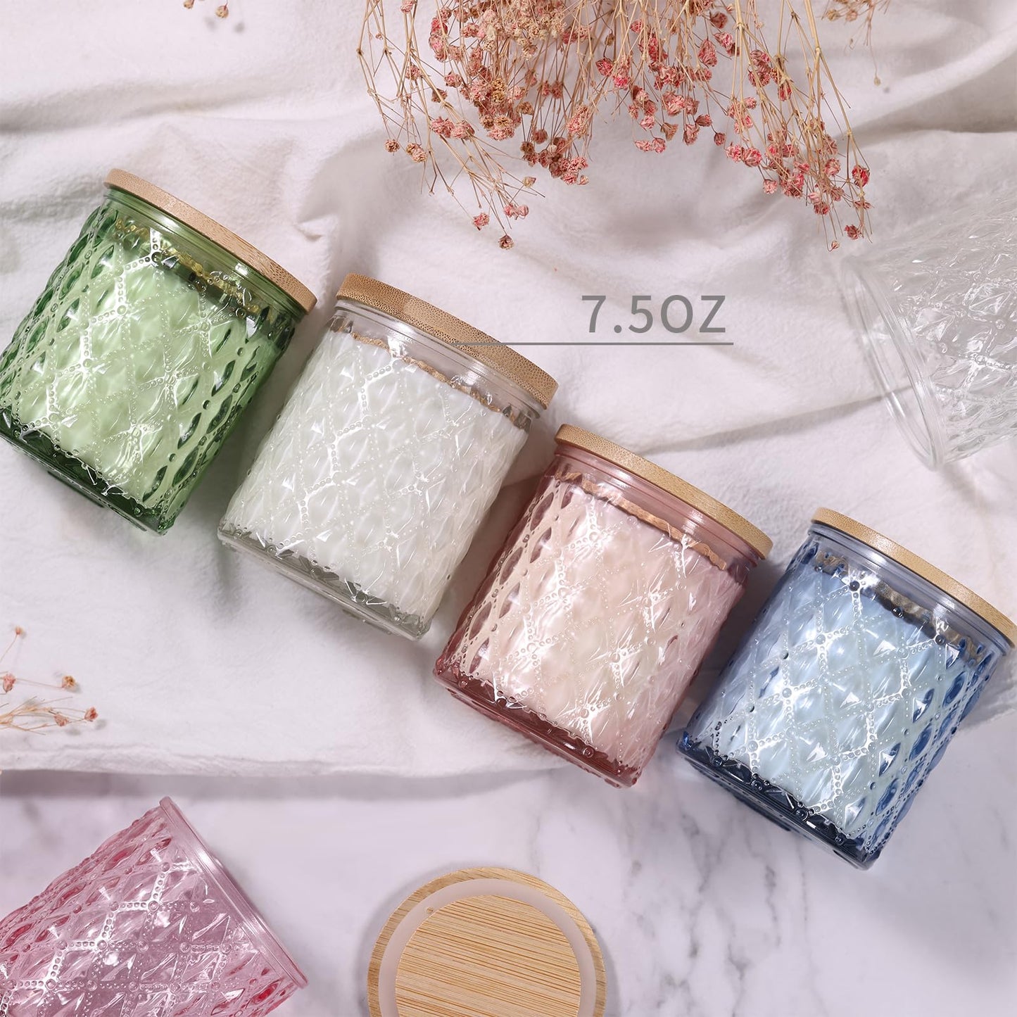 NITIME 15pcs 7.5oz Green Candle jars for Making Candles, Glass Candle Vessels With Bamboo Lids and Sticky Labels, Candle Containers for Making Candles and Candle Making Supplies