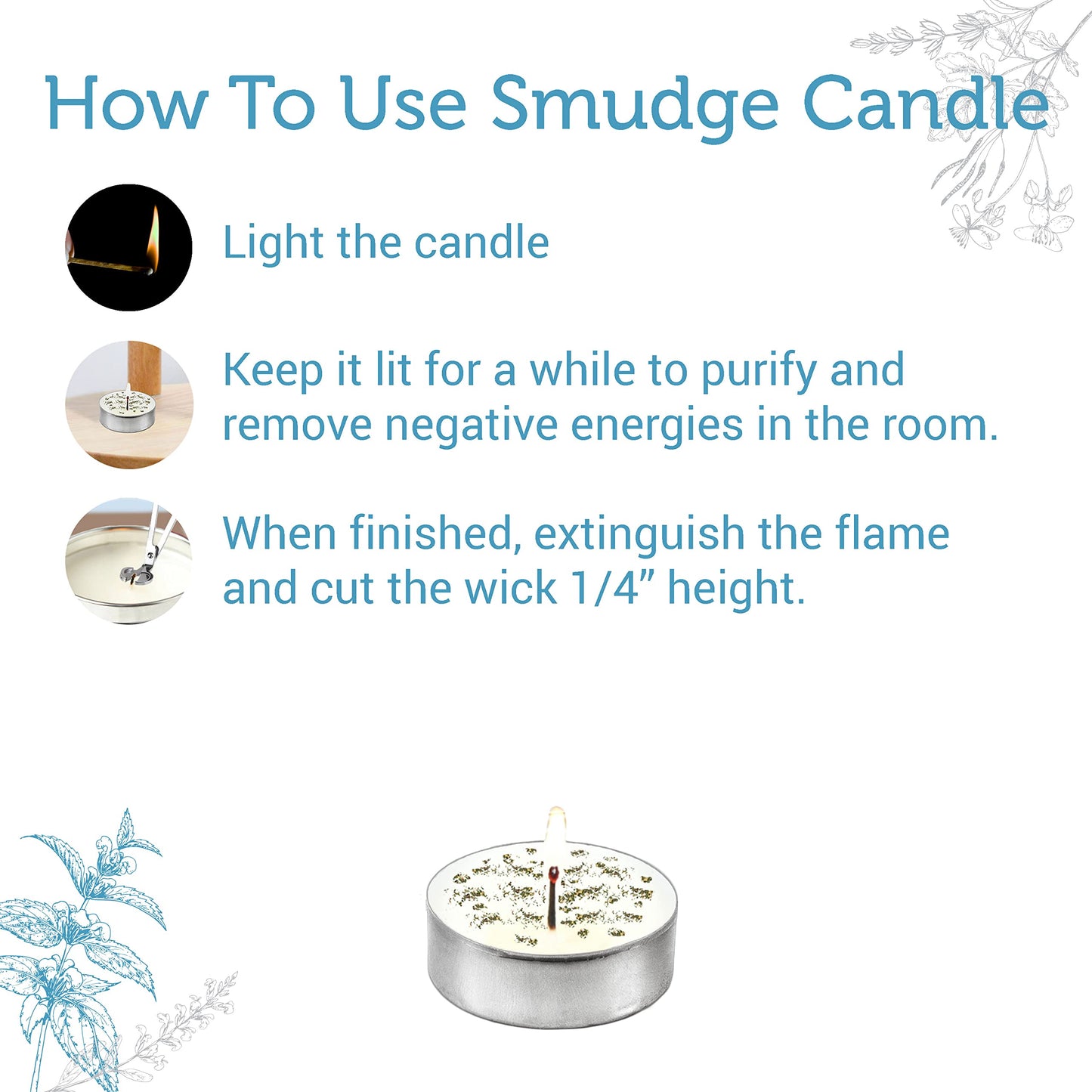 SOUL STICKS 12 Pack Little Smudgies Tealight Candles Smudge Candle for Cleansing House, Meditation, Chakra Healing | Made with Crystals and Herbs (White Sage)