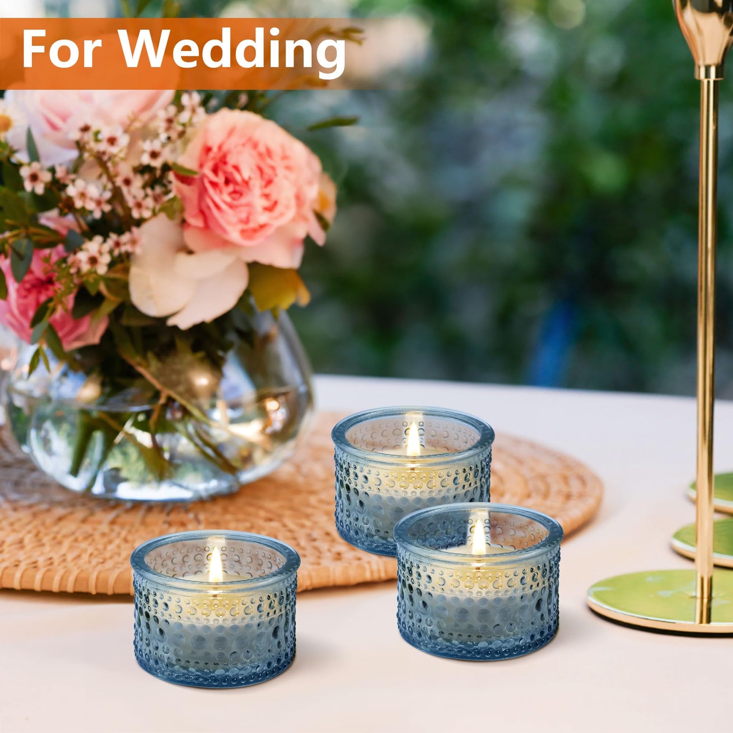 JOYIT Blue Votive Candle Holders Bulk Set of 4, Tealight Candle Holder for Wedding Table Centerpiece, Glass Small Candle Holders for Birthday Party, Valentine's Day, Home Decor (2''X 1.4'')