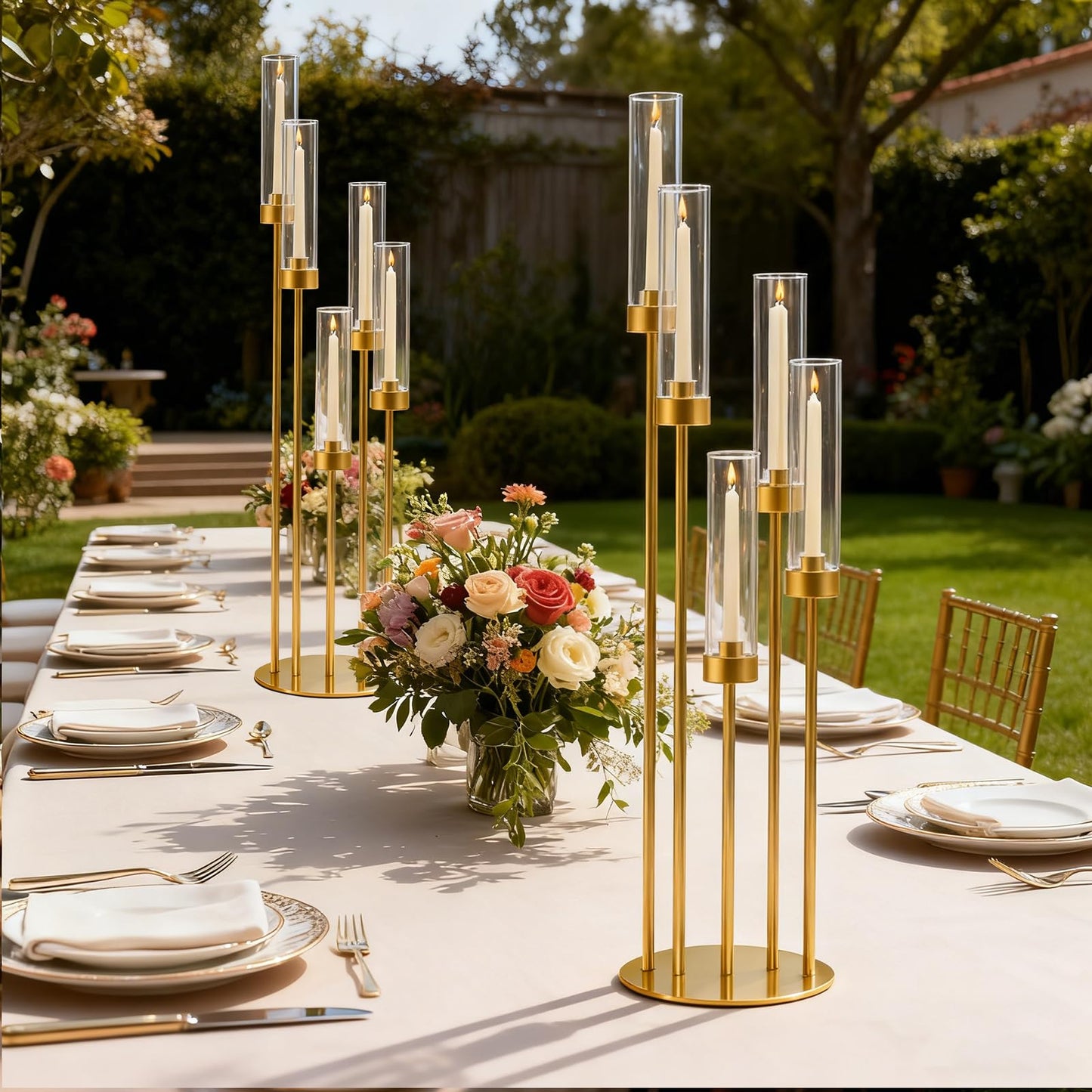 35in 8 Set Gold Candelabra Candle Centerpieces for Tables Candlesticks Holder Wedding Centerpieces Table Decorations Acrylic lampshade Fit 0.9" LED Candle